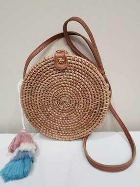 Round Woven Rattan Crossbody Bag